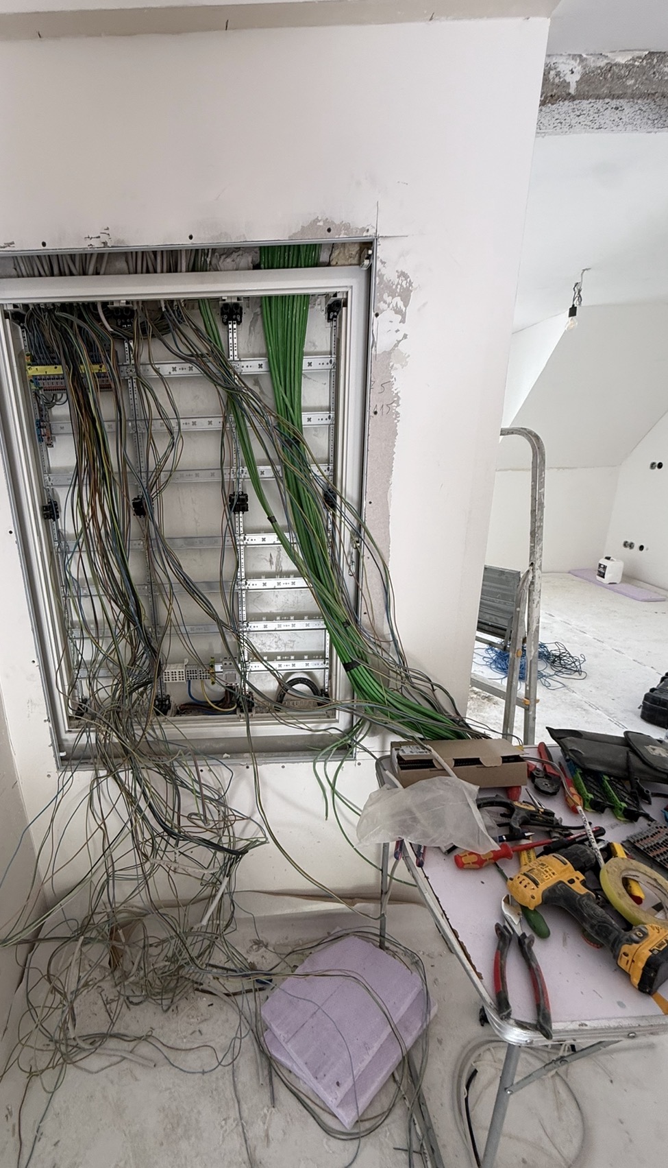 In die Verteilung eingeführte Leitungen während der Montage